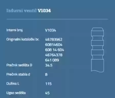 VENTIL IZDUVNI OPEL FIAT LANCIA ALFA SAAB 1900CM3 DT 8V AUTO